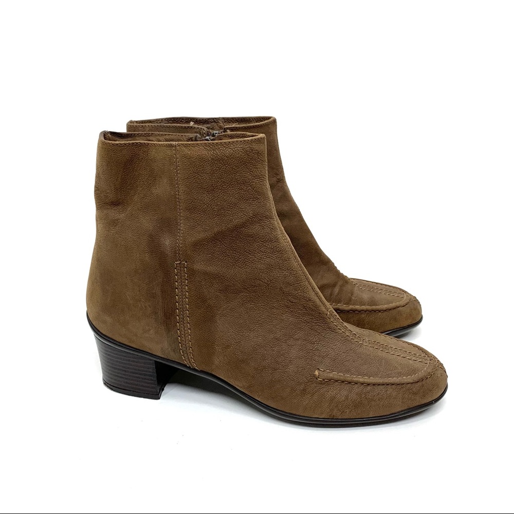 Sesto Meucci Light Brown Worn Leather Style Low Stacked Heel Ankle Boots Sz 9.5